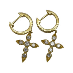 Boucles d'oreilles pendentif croix en or jaune et diamants - Castafiore