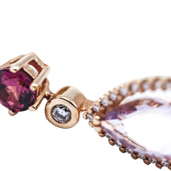 Boucles d'oreilles Pendentifs en or rose, améthystes, rhodolites et diamants - Castafiore