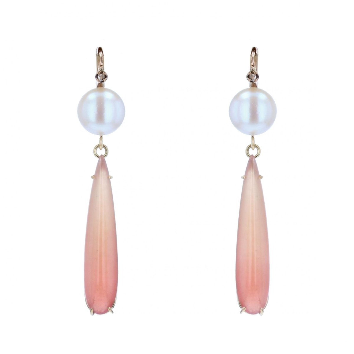 Boucles d'oreilles perles diamants gouttes de grenats - Castafiore