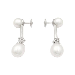 Boucles d'oreilles perles, diamants, platine, or blanc. - Castafiore