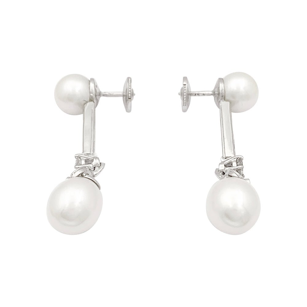 Boucles d'oreilles perles, diamants, platine, or blanc. - Castafiore