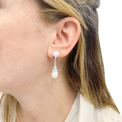 Boucles d'oreilles perles, diamants, platine, or blanc. - Castafiore