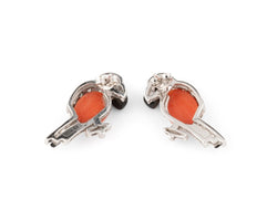 Boucles d'oreilles Perroquet en or blanc, onyx, corail et diamants - Castafiore