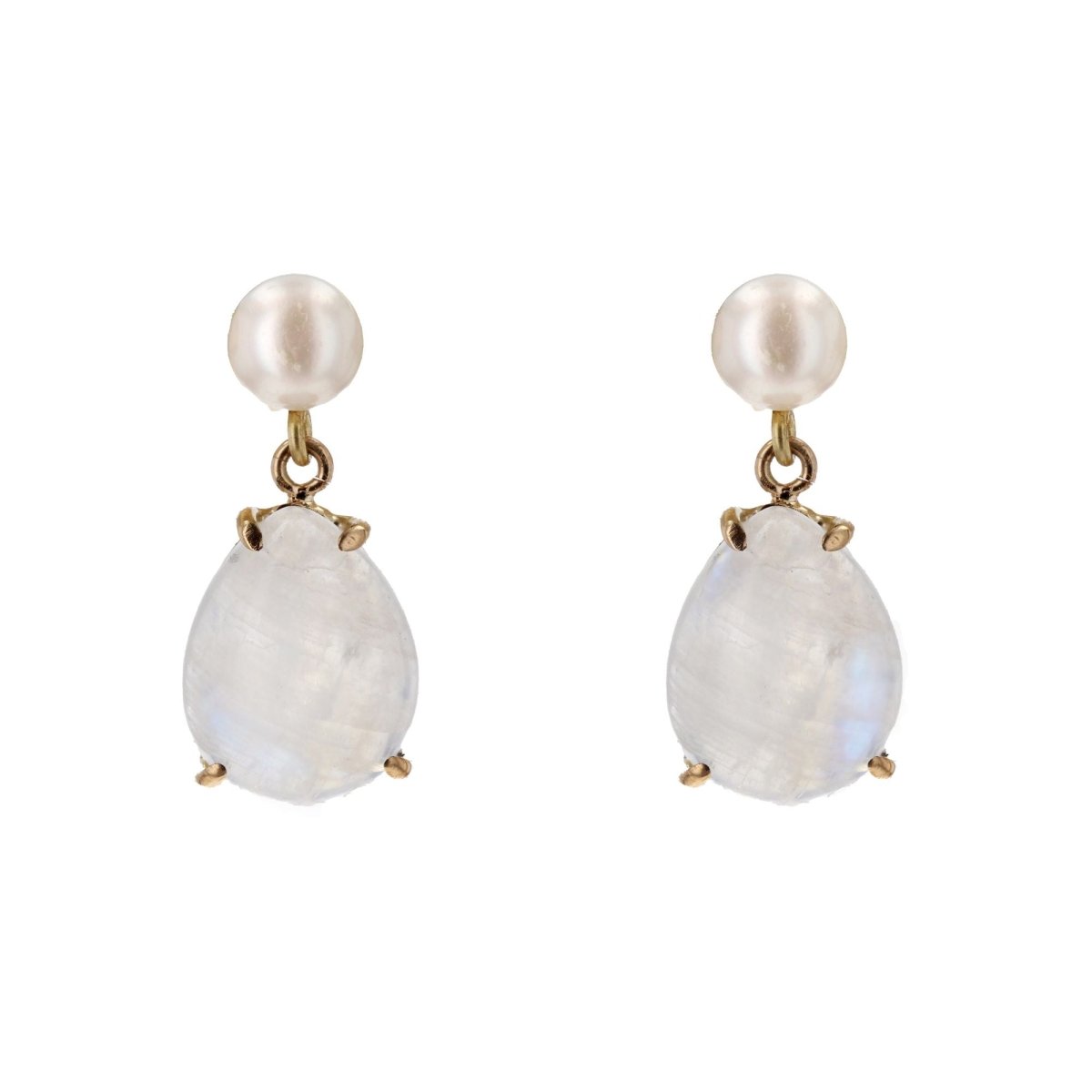 Boucles d'oreilles PIERRES DE LUNE Pampille en or jaune et perles de culture - Castafiore
