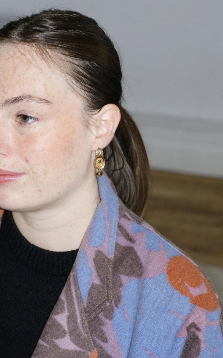 Boucles d'Oreilles Poissardes Anciennes Or et Email - Castafiore