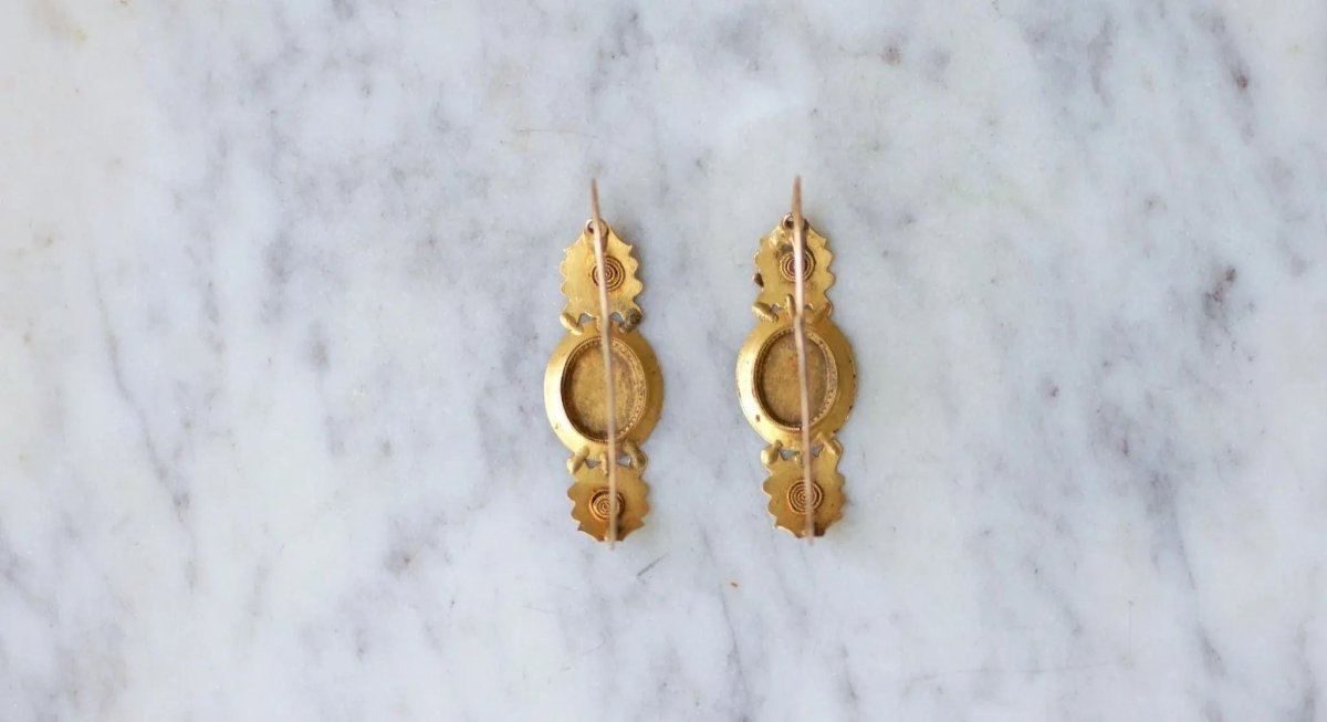 Boucles d'Oreilles Poissardes Anciennes Or et Email - Castafiore