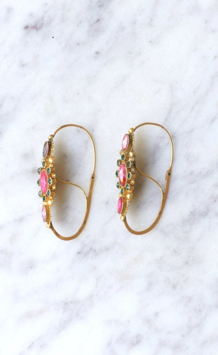 Boucles d’oreilles Poissardes en or et strass - Castafiore