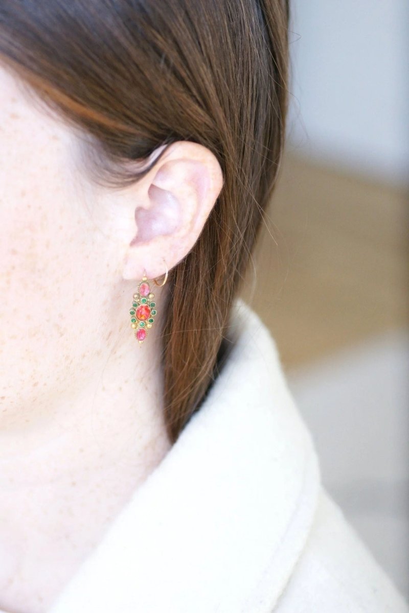 Boucles d’oreilles Poissardes en or et strass - Castafiore