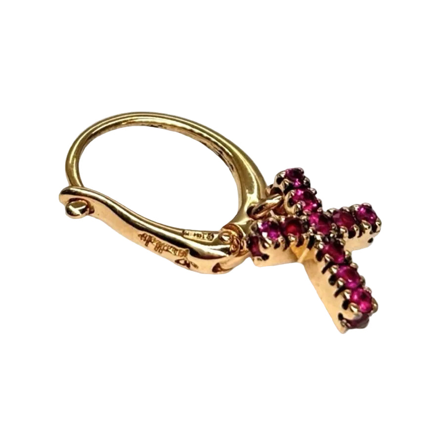 Boucles d'oreilles POMELLATO Croix en or rose et rubis - Castafiore