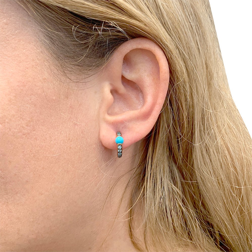 Boucles d'oreilles POMELLATO "M'ama non M'ama" en or rose, zircons et turquoises - Castafiore