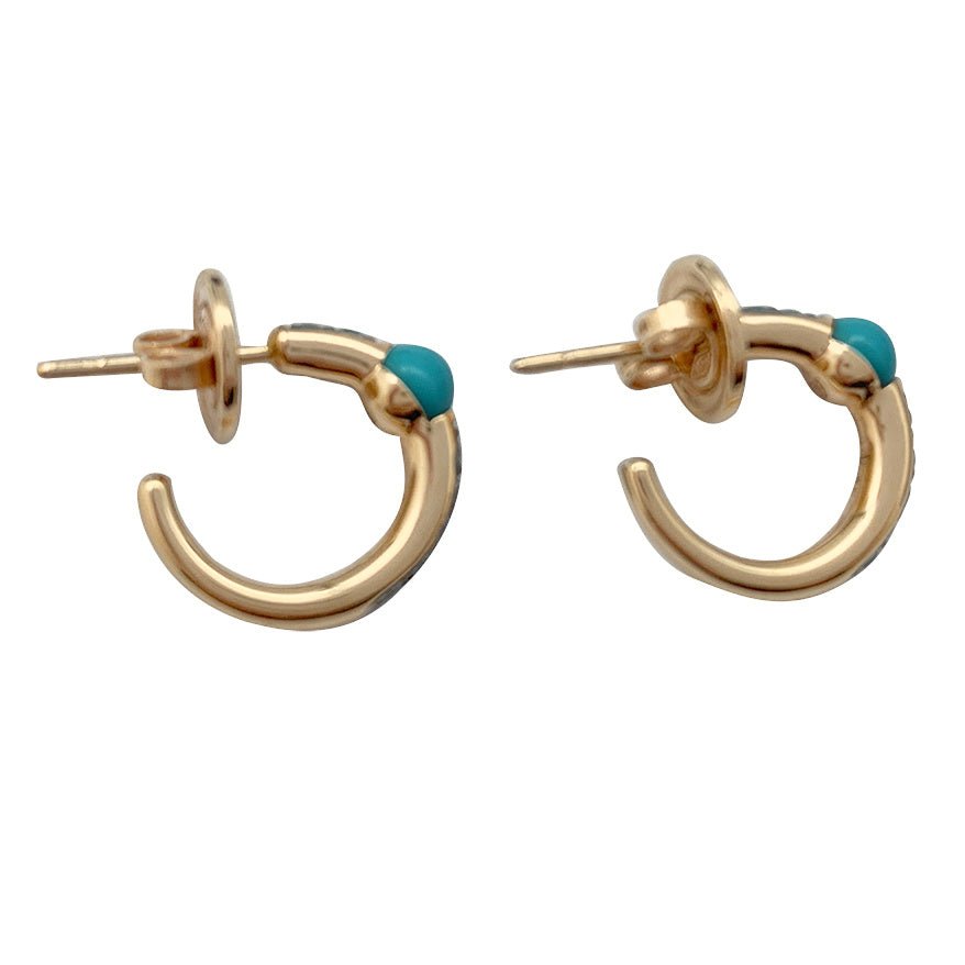 Boucles d'oreilles POMELLATO "M'ama non M'ama" en or rose, zircons et turquoises - Castafiore