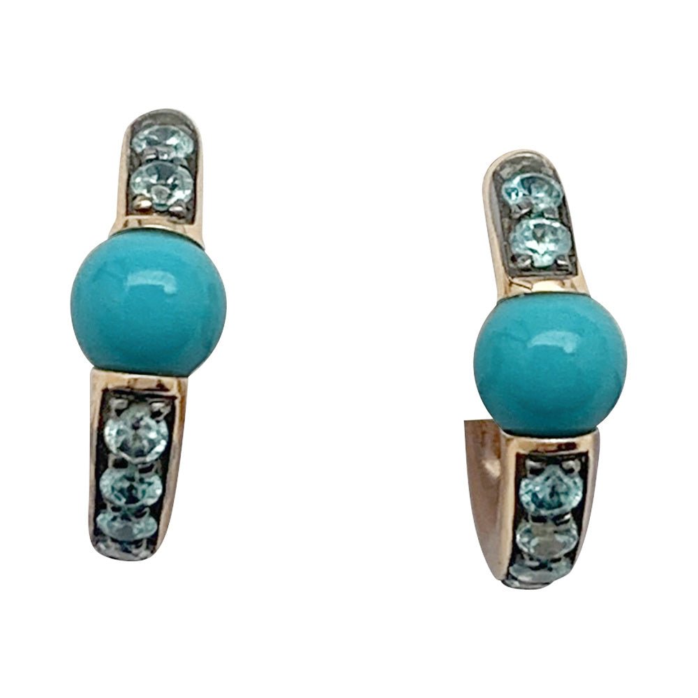 Boucles d'oreilles POMELLATO "M'ama non M'ama" en or rose, zircons et turquoises - Castafiore