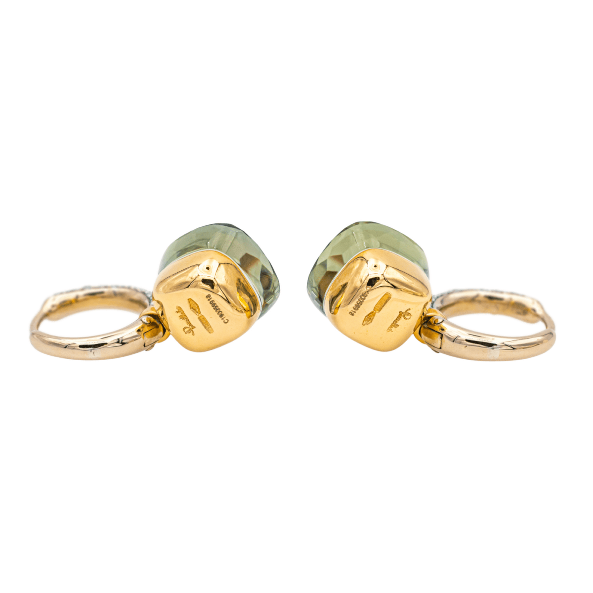 Boucles d'oreilles POMELLATO "Nudo" en or blanc, or rose, prasiolites et diamants - Castafiore