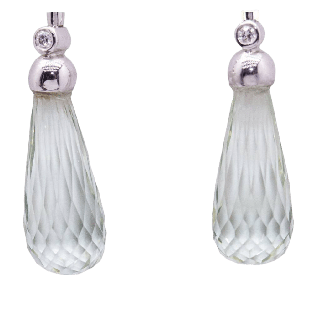 Boucles d'oreilles PRASIOLITE en or blanc et diamants - Castafiore