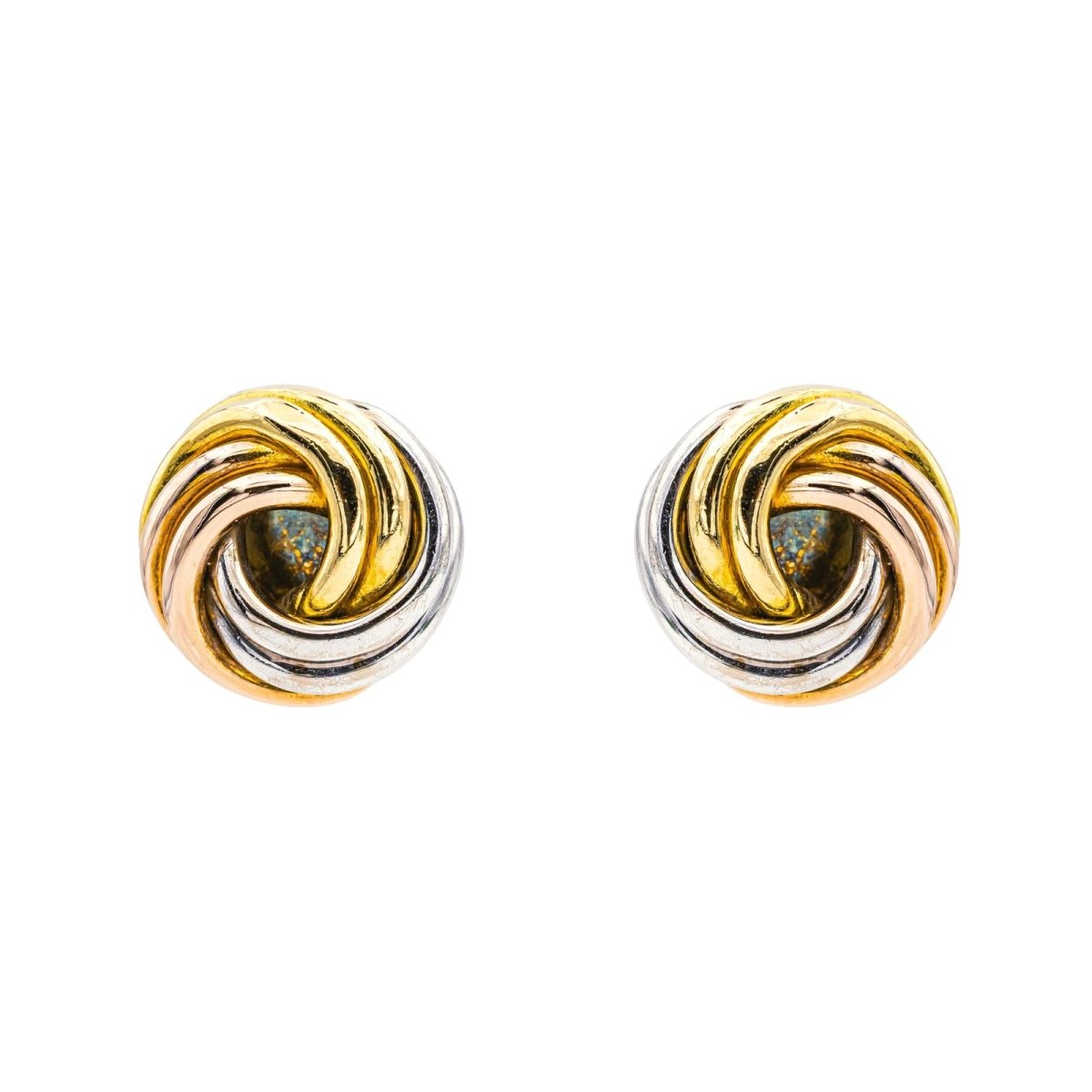 Boucles d'oreilles Puces CARTIER "Trinity" en or jaune, or blanc et or rose - Castafiore