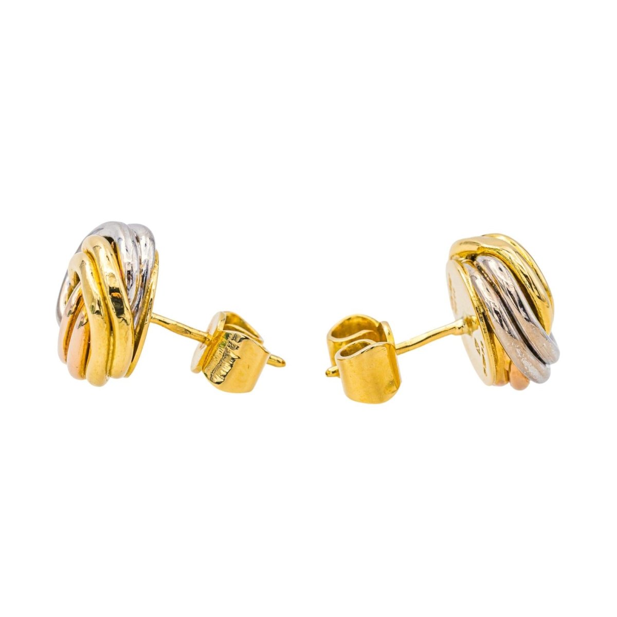 Boucles d'oreilles Puces CARTIER "Trinity" en or jaune, or blanc et or rose - Castafiore