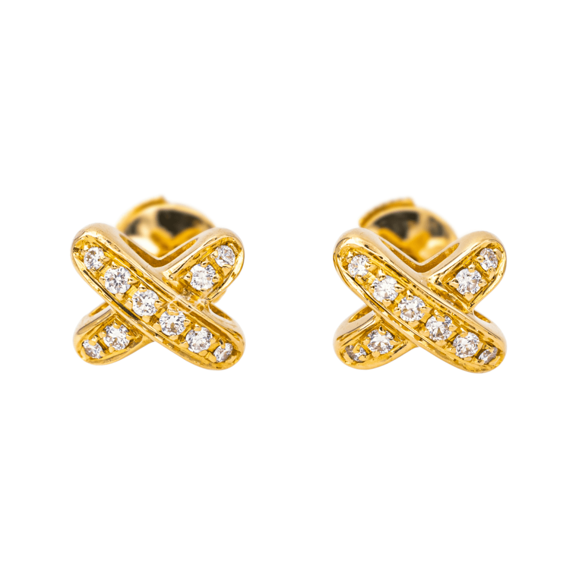 Boucles d'oreilles Puces CHAUMET "Jeux de Liens" en or jaune et diamants - Castafiore