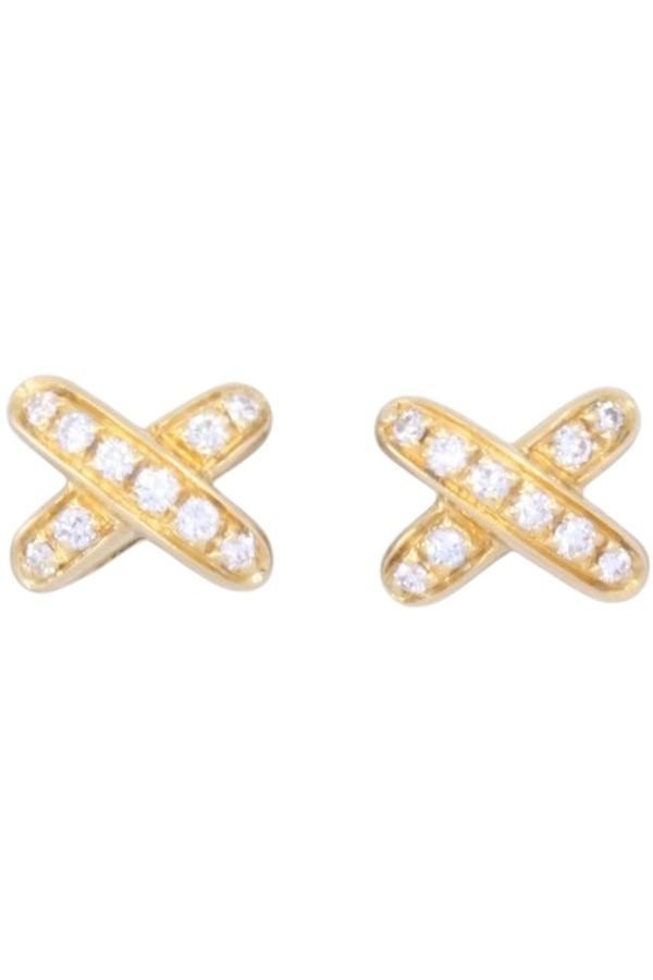 Boucles d'oreilles Puces CHAUMET "Jeux de Liens" en or jaune et diamants - Castafiore