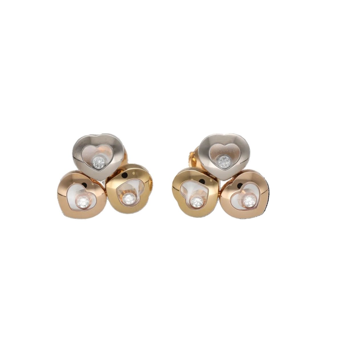 Boucles d'oreilles Puces CHOPARD "Happy Curve" en or blanc, or jaune, or rose et diamants - Castafiore