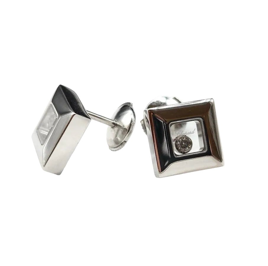 Boucles d'oreilles Puces CHOPARD "Happy Diamonds" en or blanc et diamants - Castafiore