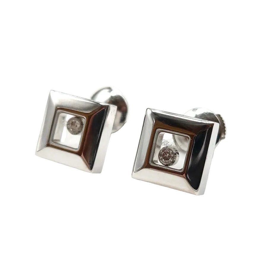 Boucles d'oreilles Puces CHOPARD "Happy Diamonds" en or blanc et diamants - Castafiore
