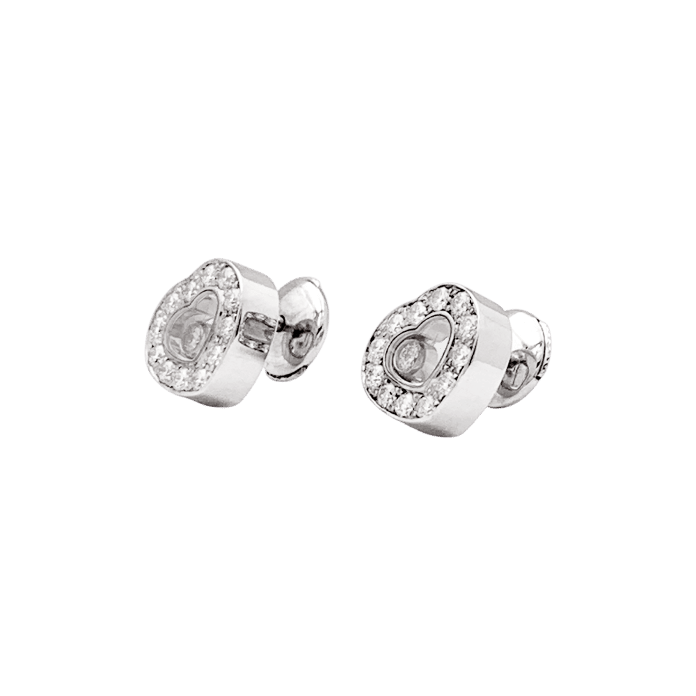 Boucles d'oreilles Puces CHOPARD "Happy diamonds" en or blanc et diamants - Castafiore