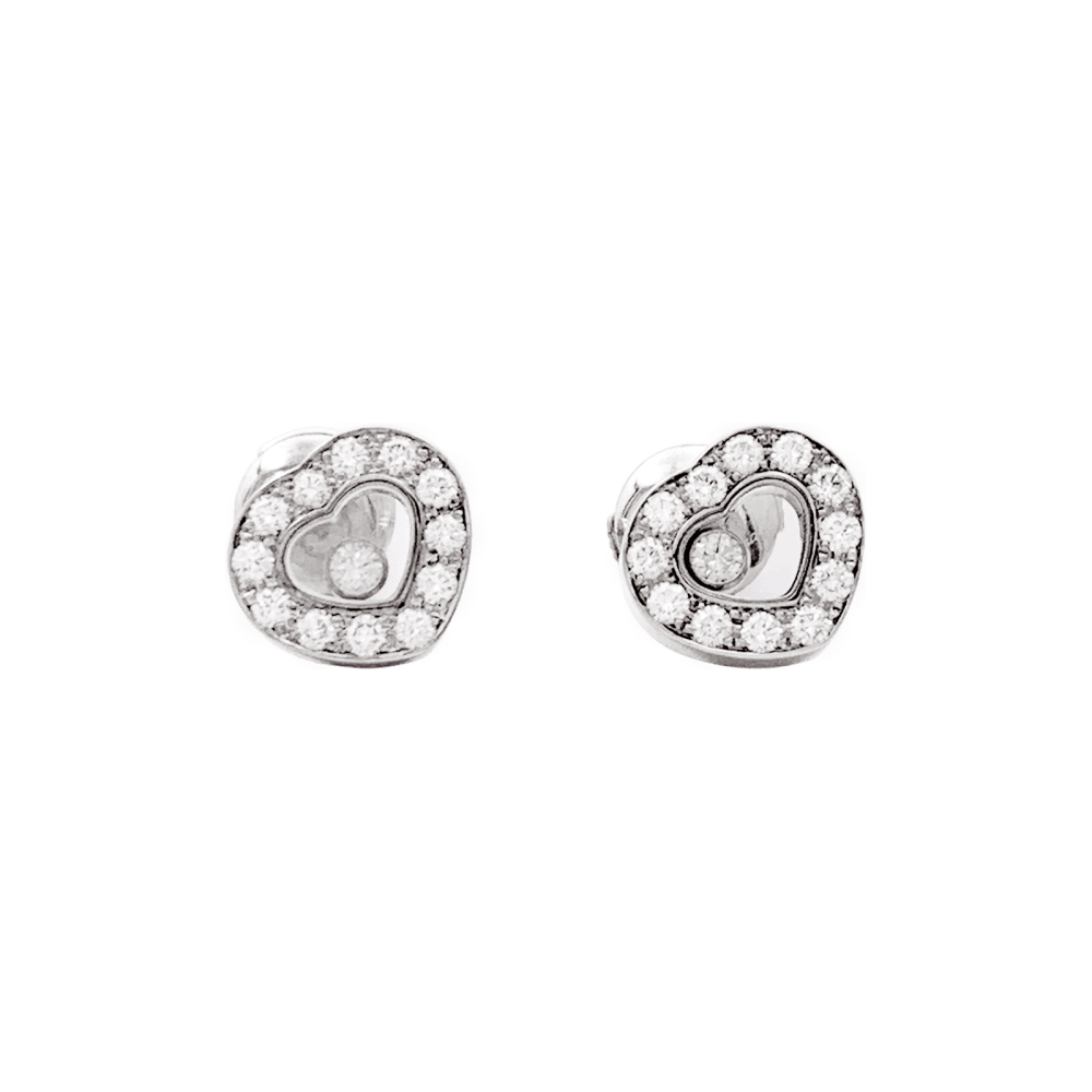 Boucles d'oreilles Puces CHOPARD "Happy diamonds" en or blanc et diamants - Castafiore
