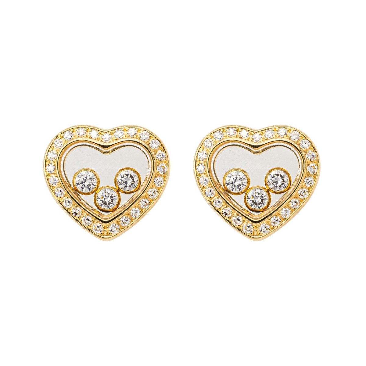 Boucles d'oreilles Puces CHOPARD "Happy Diamonds Icons" en or jaune et diamants - Castafiore