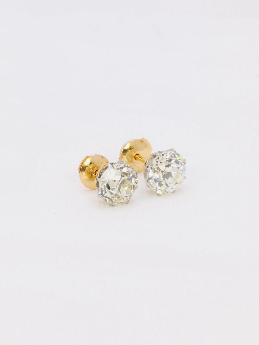 Boucles d'oreilles puces diamants taille ancienne 3.37 ct - Castafiore