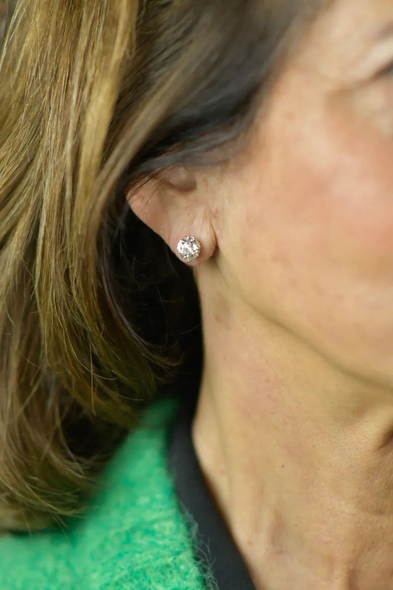 Boucles d'oreilles puces diamants taille ancienne 3.37 ct - Castafiore