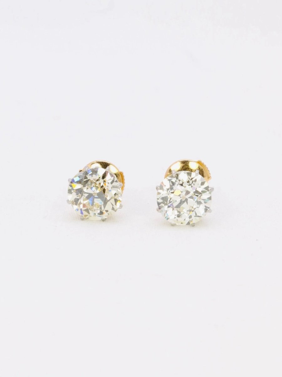 Boucles d'oreilles puces diamants taille ancienne 3.37 ct - Castafiore