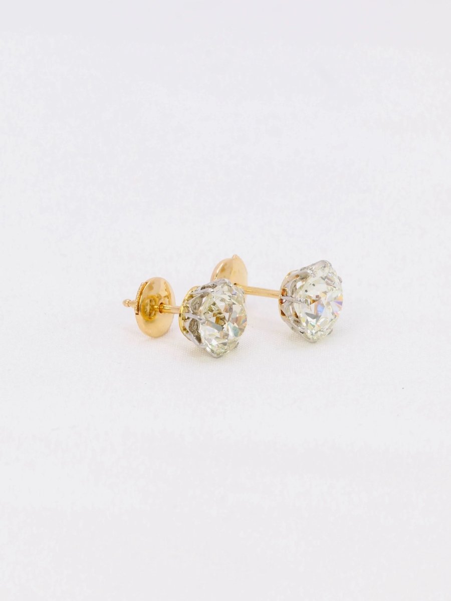 Boucles d'oreilles puces diamants taille ancienne 3.37 ct - Castafiore