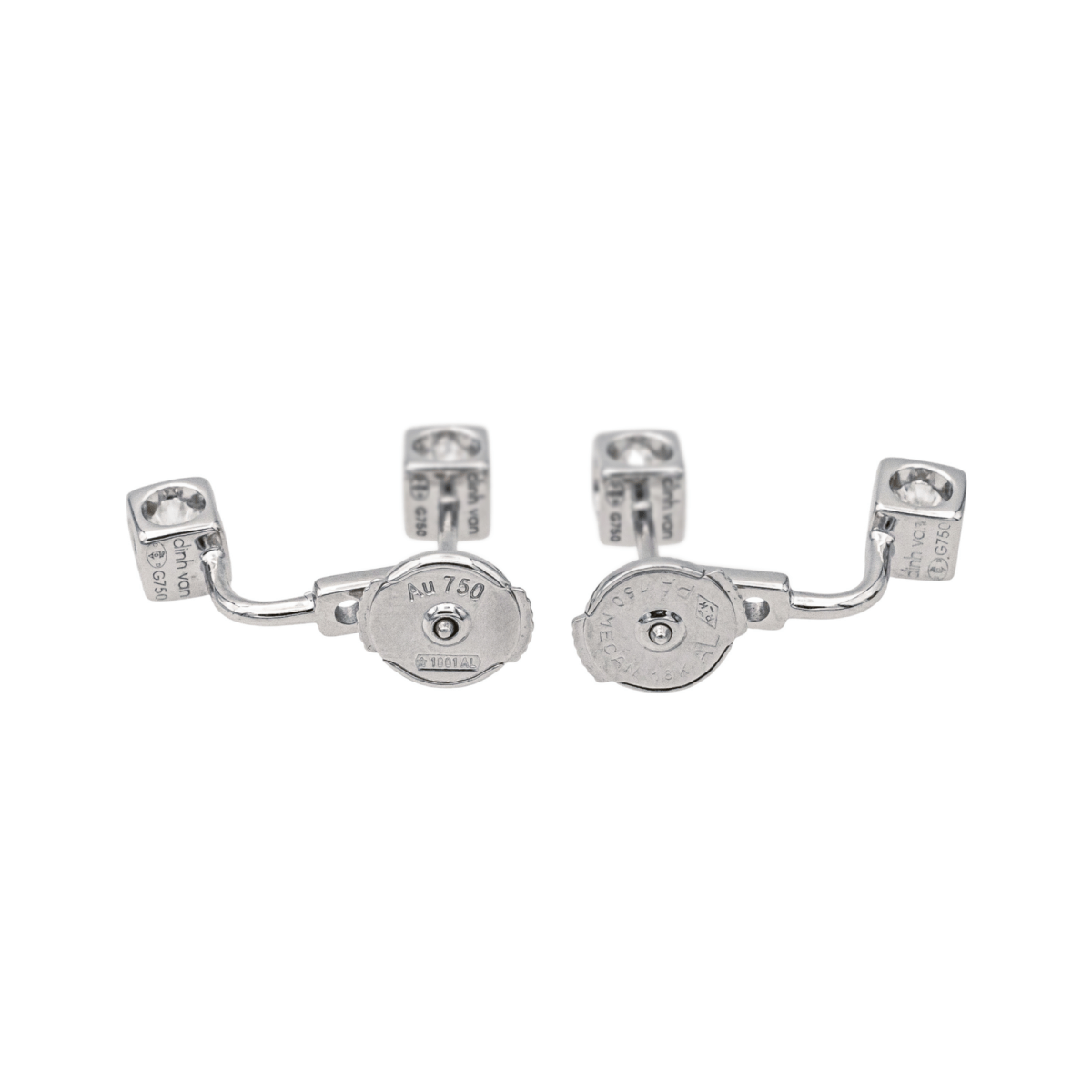 Boucles d'oreilles Puces DINH VAN "Cube" en or blanc et diamants - Castafiore