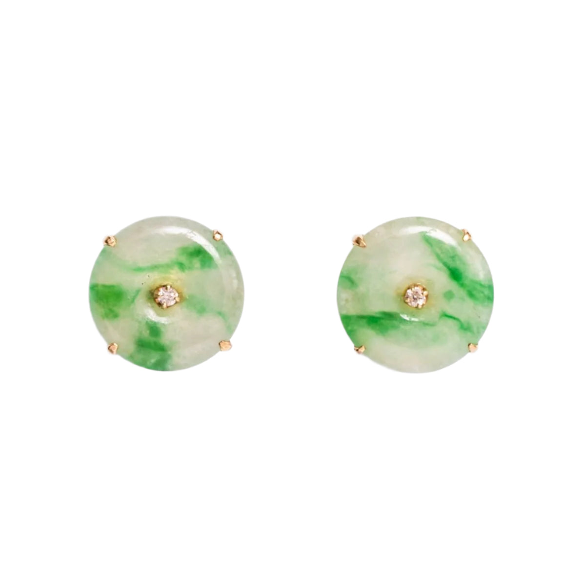 Boucles d'oreilles puces en jadéite et diamants - Castafiore