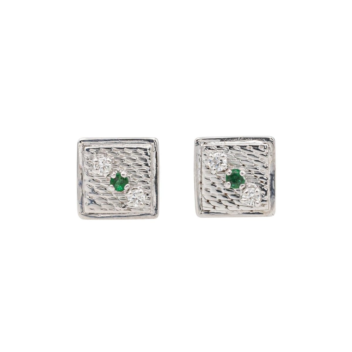 Boucles d'oreilles Puces en or blanc, émeraudes et diamants - Castafiore