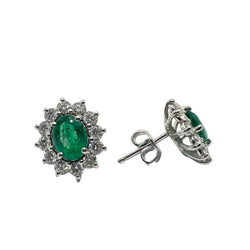 Boucles d'oreilles Puces en or blanc, émeraudes et diamants - Castafiore