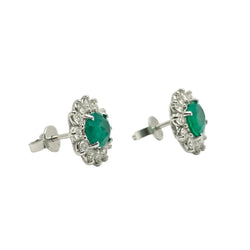 Boucles d'oreilles Puces en or blanc, émeraudes et diamants - Castafiore