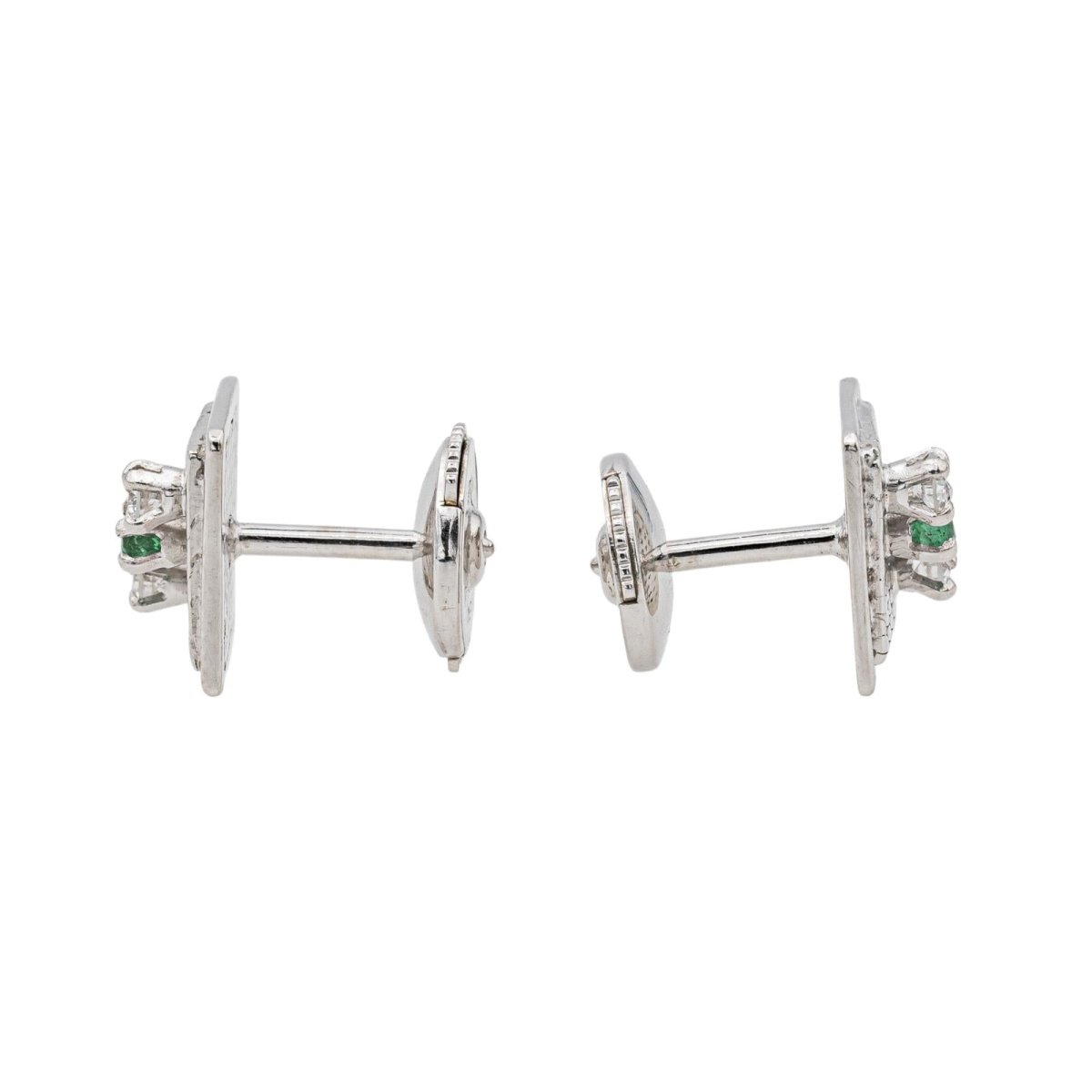 Boucles d'oreilles Puces en or blanc, émeraudes et diamants - Castafiore
