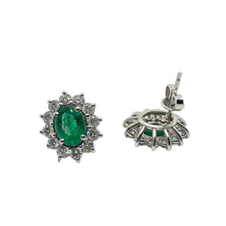 Boucles d'oreilles Puces en or blanc, émeraudes et diamants - Castafiore
