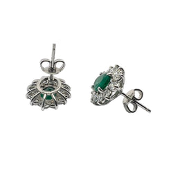 Boucles d'oreilles Puces en or blanc, émeraudes et diamants - Castafiore