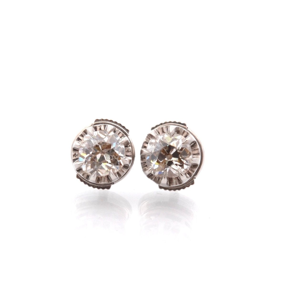 Boucles d'oreilles Puces en or blanc et diamants - Castafiore