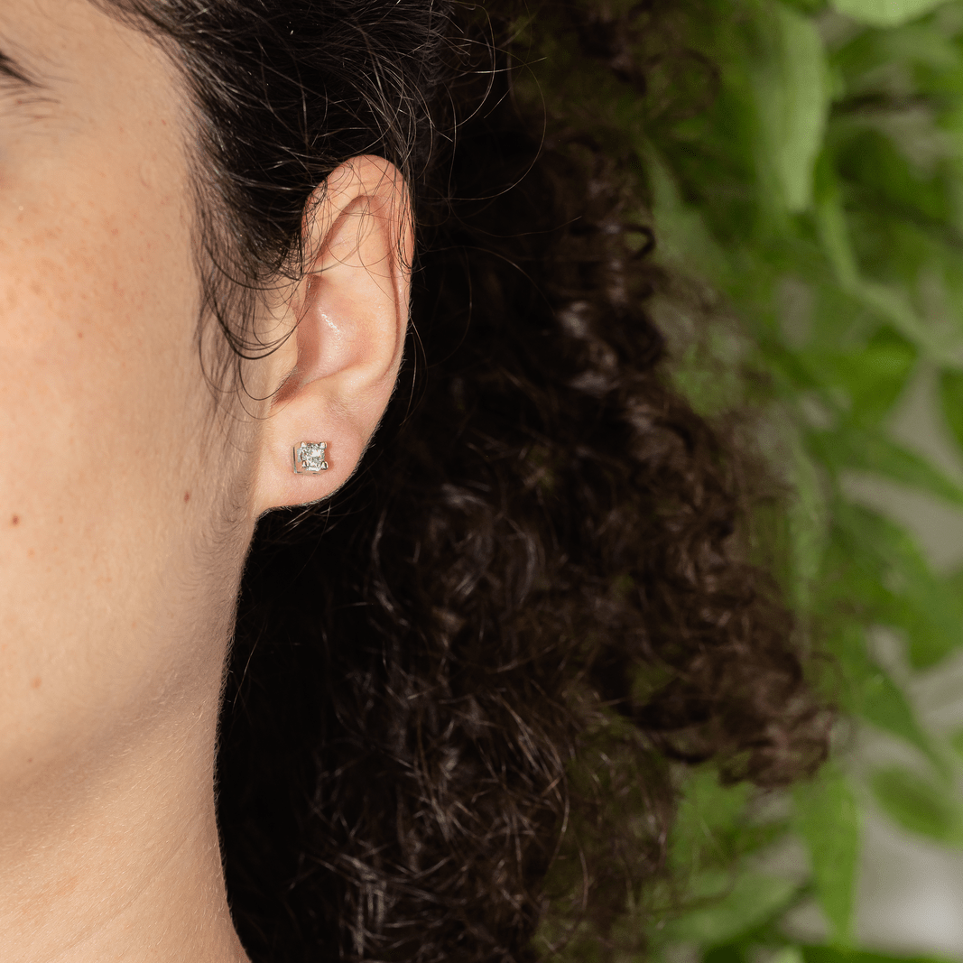 Boucles d'oreilles Puces en or blanc et diamants - Castafiore