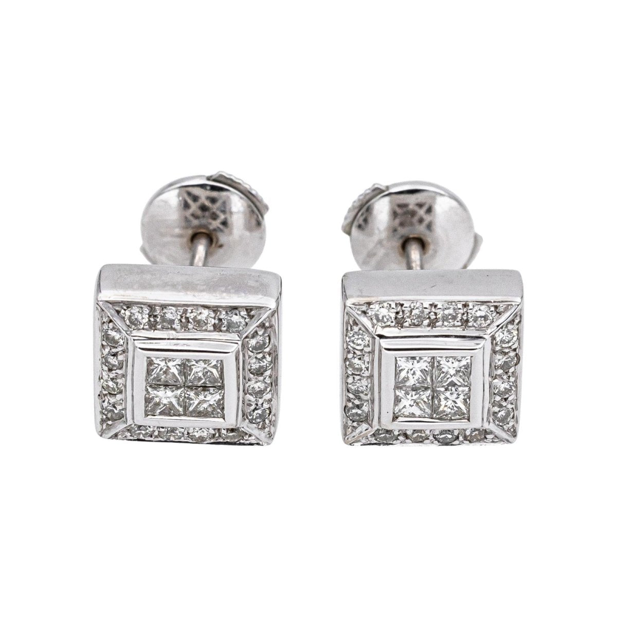 Boucles d'oreilles Puces en or blanc et diamants - Castafiore