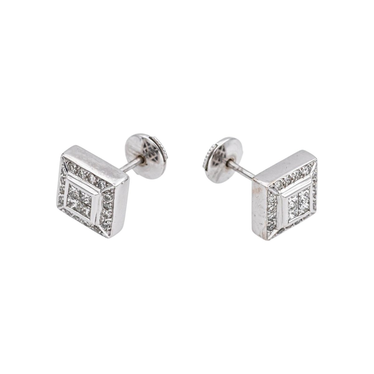 Boucles d'oreilles Puces en or blanc et diamants - Castafiore