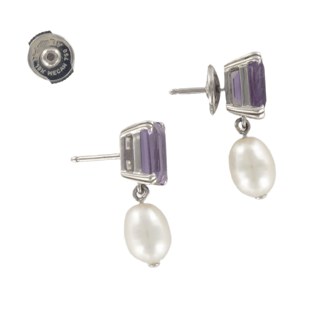Boucles d'oreilles Puces en or blanc et perle - Castafiore