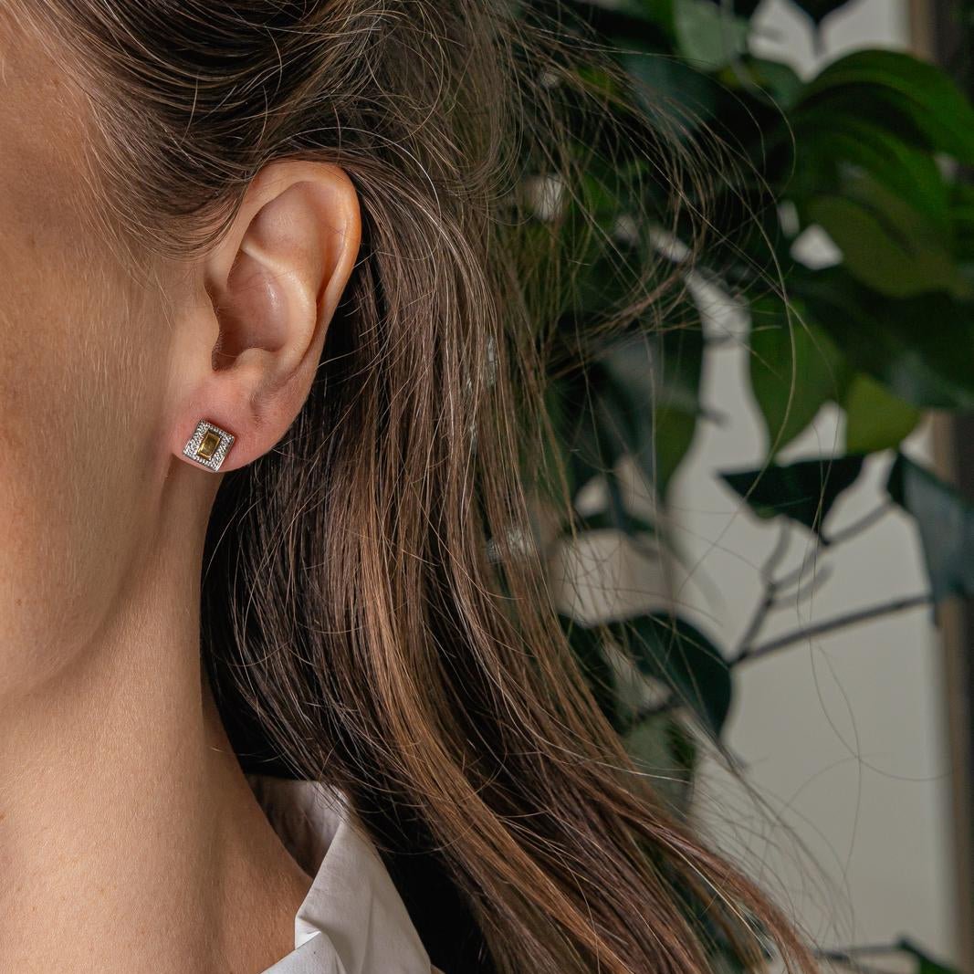 Boucles d'oreilles Puces en or blanc, or jaune et diamants - Castafiore