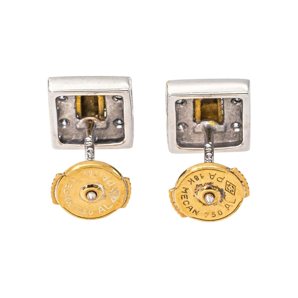 Boucles d'oreilles Puces en or blanc, or jaune et diamants - Castafiore
