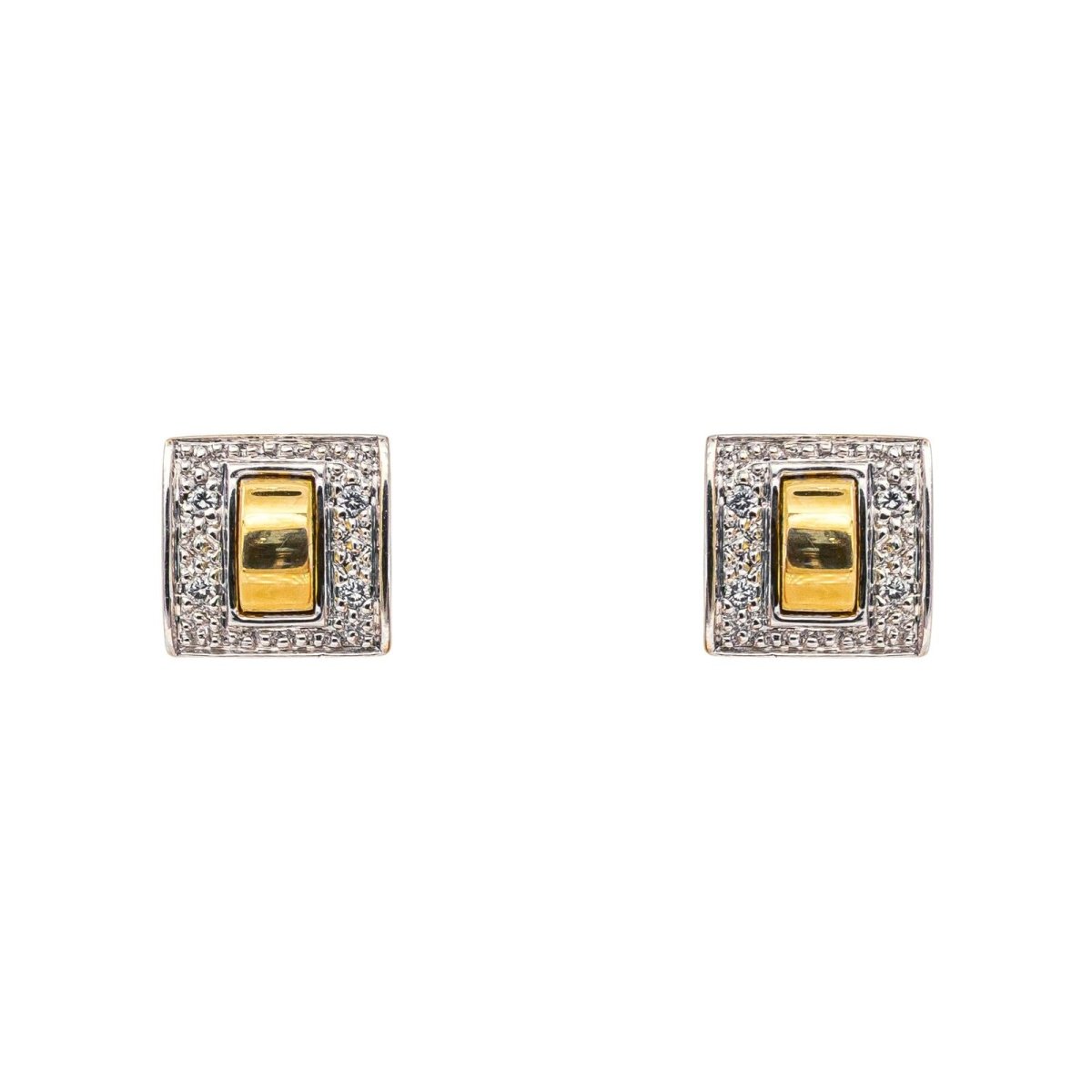 Boucles d'oreilles Puces en or blanc, or jaune et diamants - Castafiore