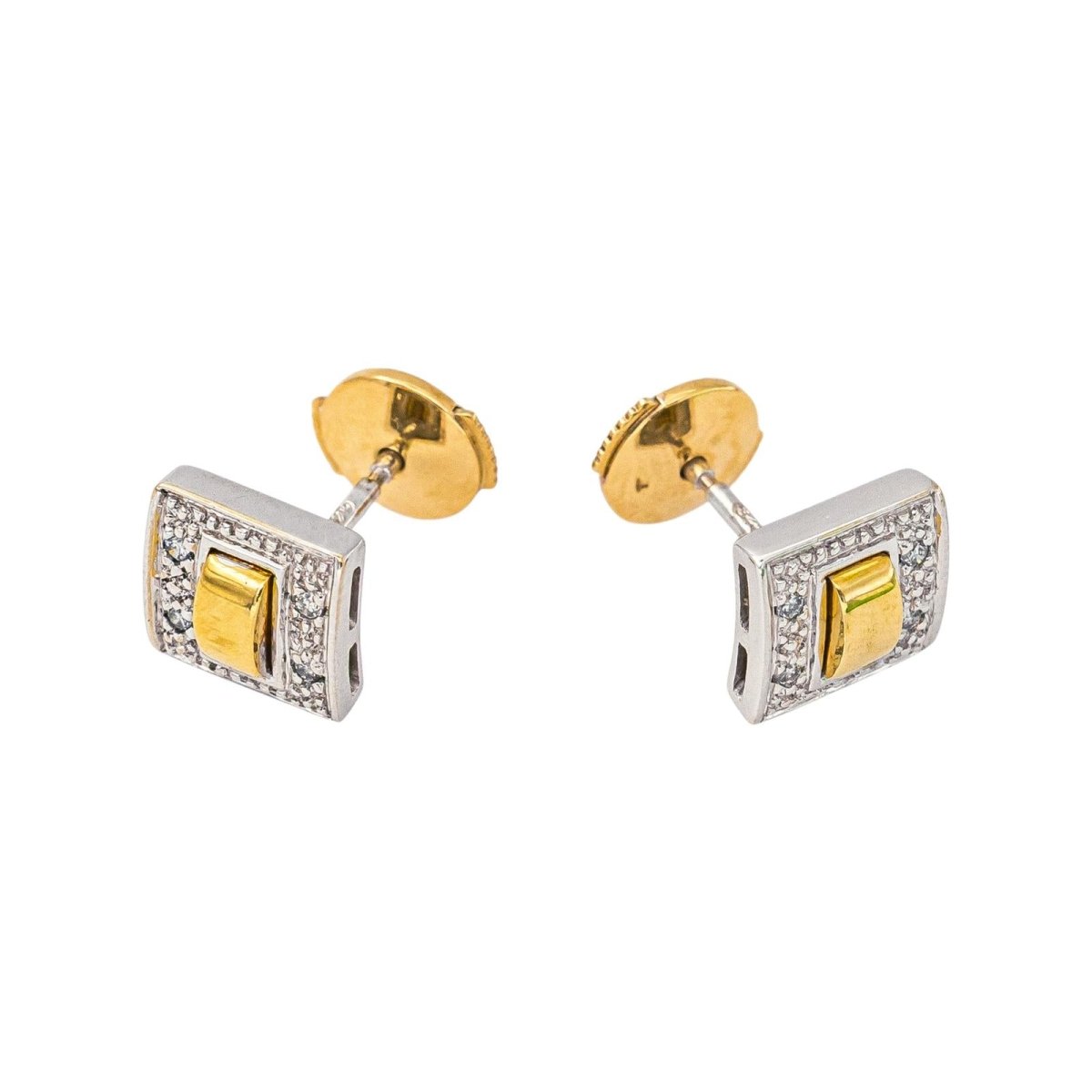Boucles d'oreilles Puces en or blanc, or jaune et diamants - Castafiore