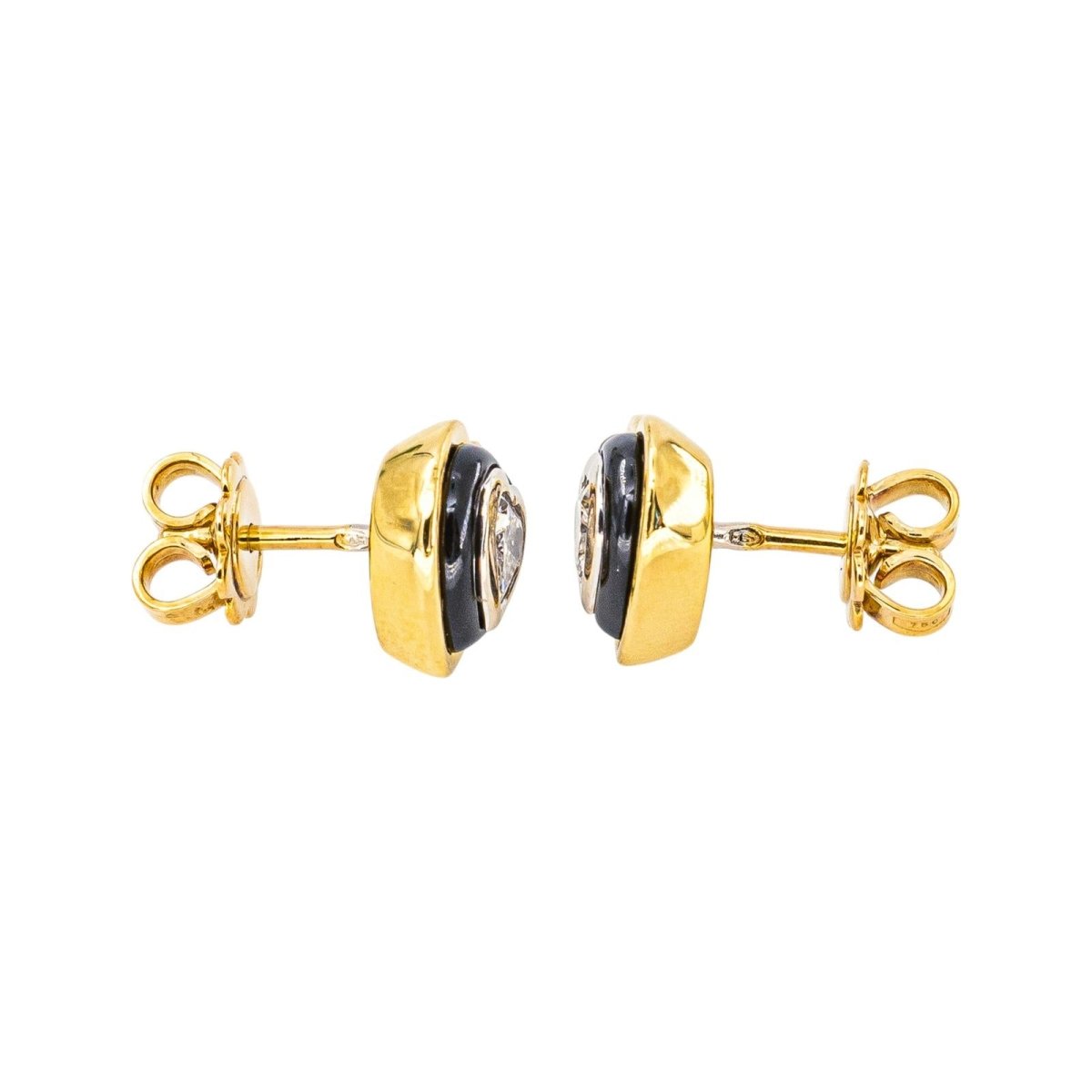 Boucles d'oreilles Puces en or blanc, or jaune, onyx et diamants - Castafiore